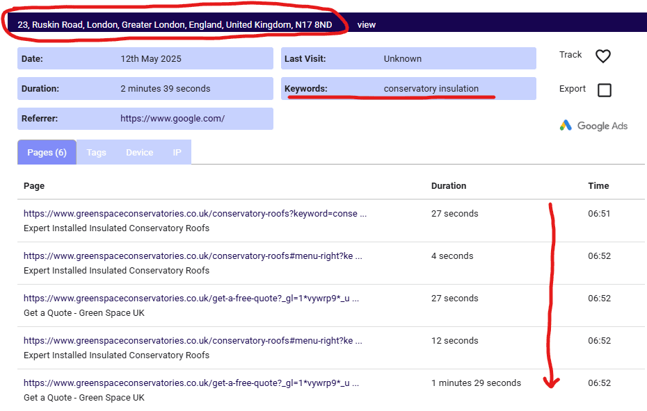 Image showing the house address of a website visitor identifiable by geolocation
